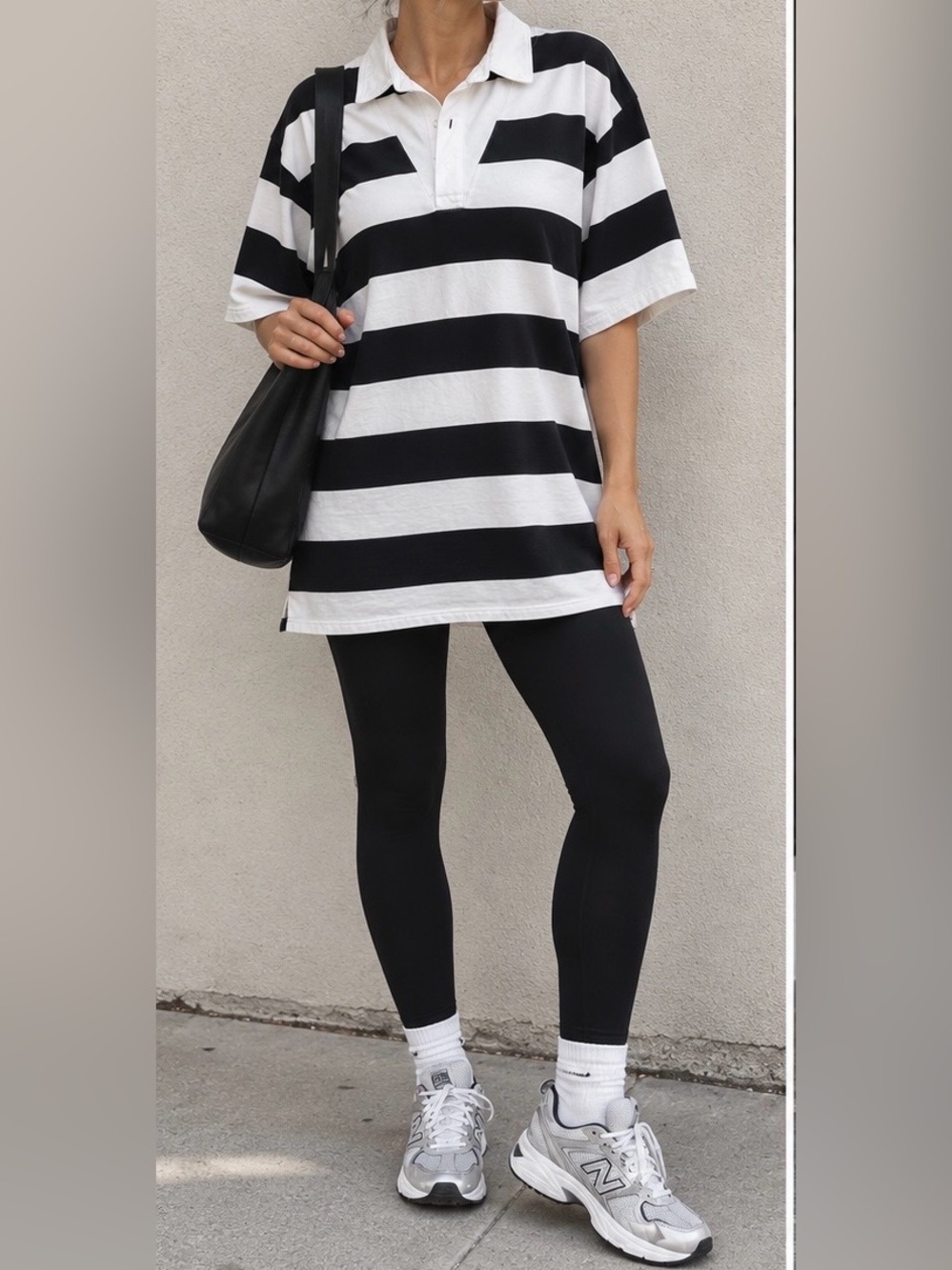 Anthropologie X Daily Practice Rugby Tunic Top Small Black White Oversized